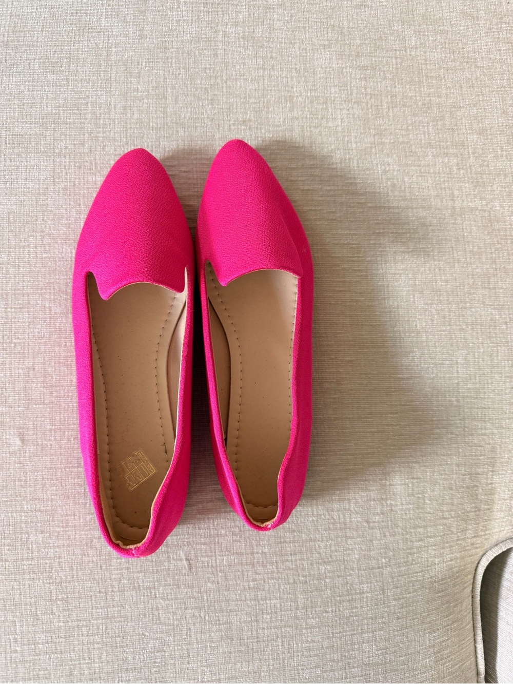 SHEIN Women's Hot Pink Pointed Toe Slip-On Flats